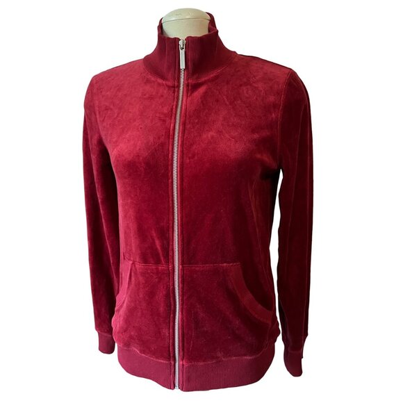 Michael Kors Red Velour Zip Up Light Tracksuit Jacket Sz Medium Front Pocket - Picture 7 of 10